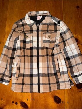 Wonder Nation Tan, Black & Cream Plaid Zip-Front Jacket Kids size 8